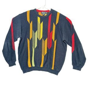 Tosani 3D Knit Sweater VTG 90s Y2K Coogi Biggie Style Men’s M 100% Cotton EUC